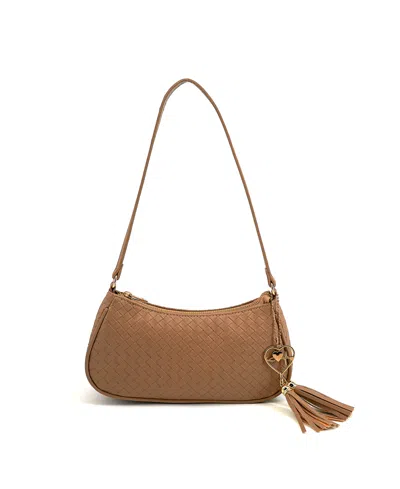 Like Dreams Ash Heart Tassel Woven Shoulder Bag In Taupe