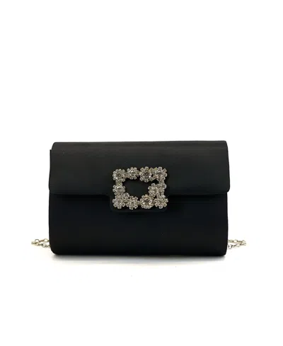 Like Dreams Clara Satin Rhinestone Gem Evening Crossbody Bag In Black