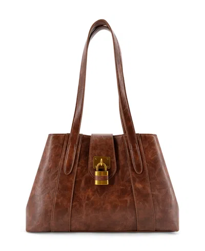 Like Dreams Fiora Signature Lock Medium Satchel Handbag In Brown