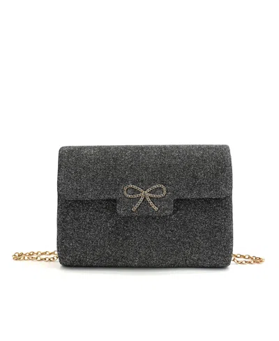 Like Dreams Frost Glitter Gem Bow Evening Crossbody Bag In Black