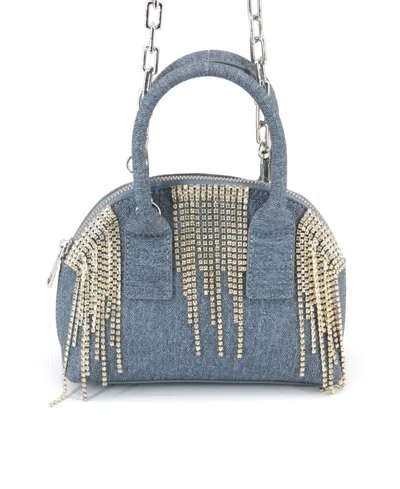 Like Dreams Half Moon Denim Rhinestone Crossbody Purse In Denim Blue