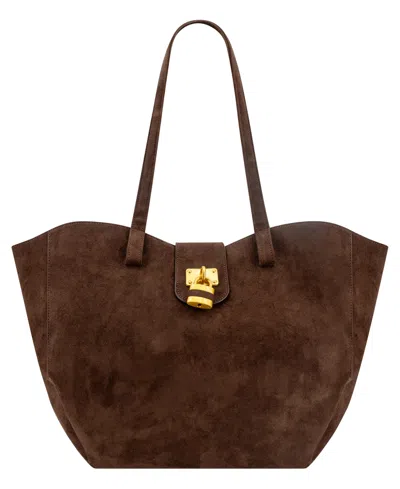 Like Dreams Harper Lock Suede Extra-large Tote Handbag In Dark Brown