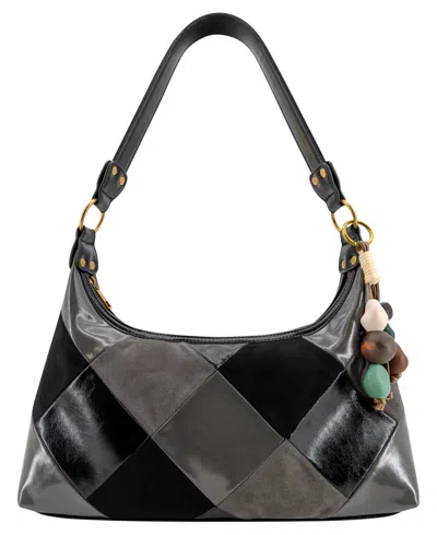 Like Dreams Indie Patchwork Medium Shoulder Handbag In Black