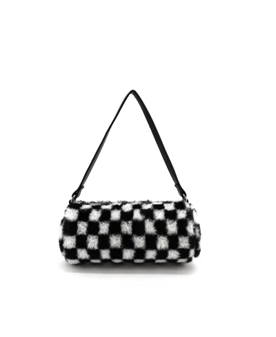 Like Dreams Jordan Checkered Faux Fur Small Shoulder Bag In Black,white