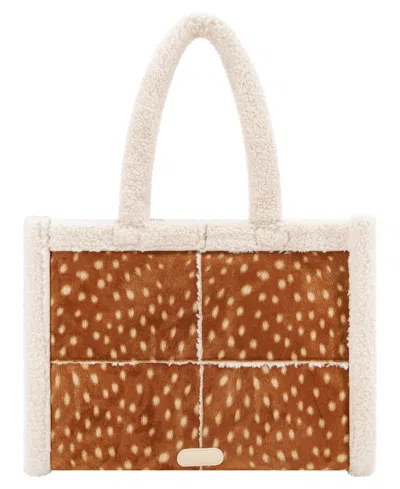 Like Dreams Large Sherpa Top Handle Laptop Tote Handbag In Brown