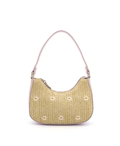 Like Dreams Nyomi Floral Straw Top Handle Shoulder Bag In Pink