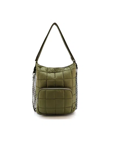 Like Dreams Odette Quilted Convertible Medium Shoulder Bag In Olive