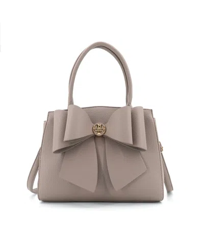 Like Dreams Park Double Bowtie Zipper Satchel Bag In Brown
