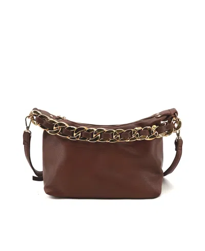 Like Dreams Penelope Braided Gold Chain Crossbody Bag In Dark Brown