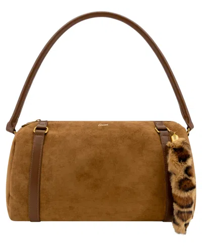 Like Dreams Reve Faux Suede Medium Charm Bowling Handbag In Brown