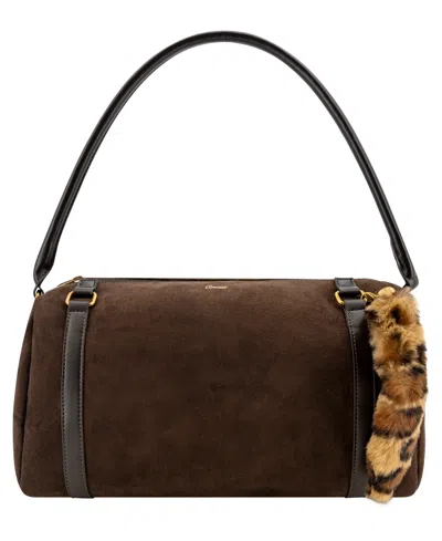 Like Dreams Reve Faux Suede Medium Charm Bowling Handbag In Brown