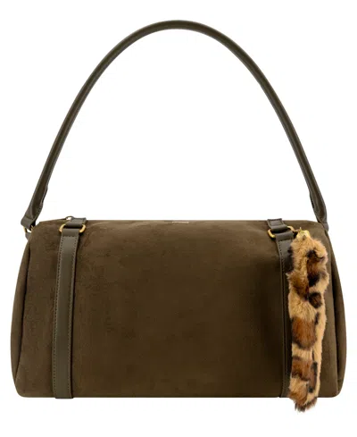 Like Dreams Reve Faux Suede Medium Charm Bowling Handbag In Green