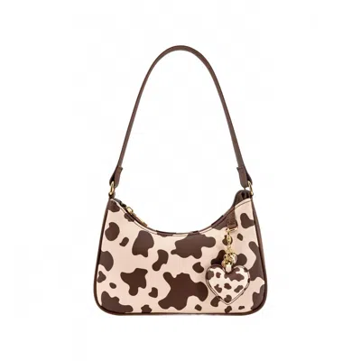Like Dreams Sutton Cow Print Shoulder Bag In Brown And Beige In Multi