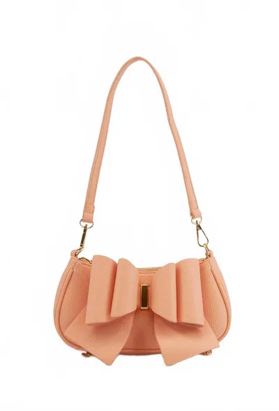 Like Dreams Woen's Mini Baguette Bow Pebble Shoulder Bag In Coral In Pink