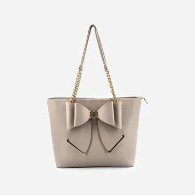 Like Dreams Women's Aubrey Bow Vegan Tote Bag In Beige In Brown