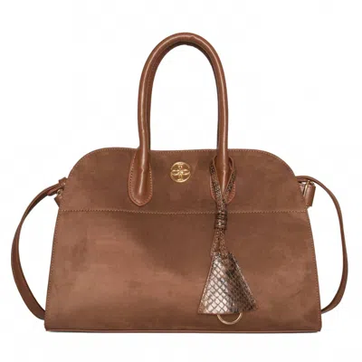 LIKE DREAMS WOMEN'S AURORA SUEDE TASSEL TOP HANDLE BAG IN BROWN
