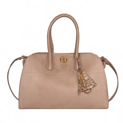 LIKE DREAMS WOMEN'S AURORA SUEDE TASSEL TOP HANDLE BAG IN TAUPE