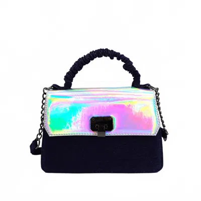 Like Dreams Women's Blaze Metallic Vegan Crossbody Bag In Dark Denim In Blue
