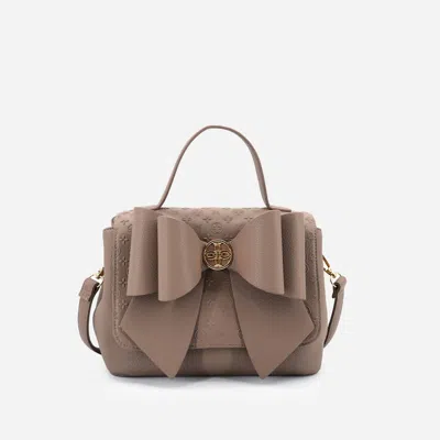 Like Dreams Women's Crossi Bow Embossed Small Crossbody Bag In Taupe In Brown