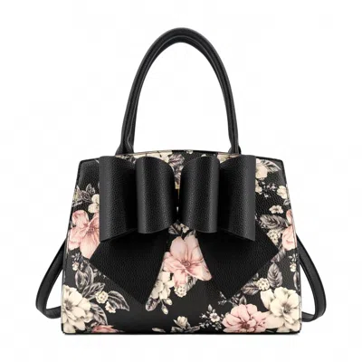 Like Dreams Women's Rosalie Bow Top Handle Satchel Bag In Black Floral Print