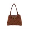 Like Dreams Women's Velvet Knot Quilted Shoulder Tote Bag In Brown In Brown
