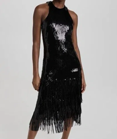 Pre-owned Likely $298  Women's Black Sequined Bradley Fringe Midi Bodycon Dress Size 4