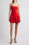 Likely Amica Tiered Ruffle Hem Minidress In Scarlet
