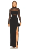 Likely Andie Mixed Media Long Sleeve Column Gown In Black