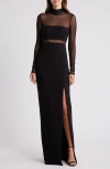 Likely Andie Mixed Media Long Sleeve Column Gown In Black