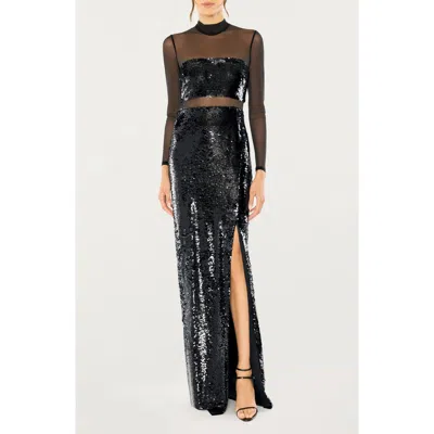Likely Andie Mock Neck Sequin Gown In Black