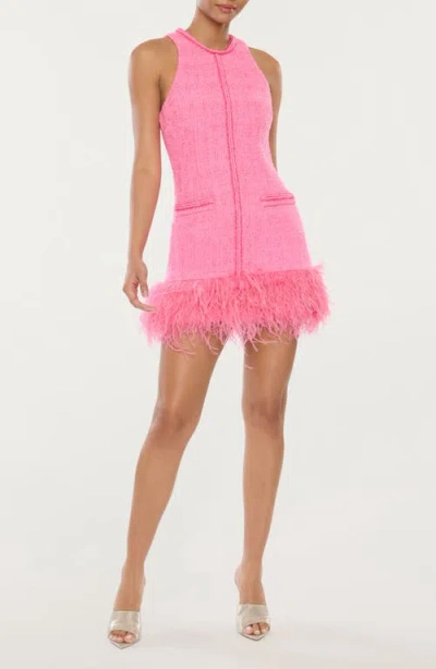 Likely Annalisa Feather Trim Tweed Cocktail Minidress In Pink Sugar