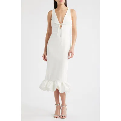 Likely Balta Ruffle Hem Mixed Media Cocktail Midi Dress In White