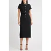 Likely Bardot Crystal Floral Button Tweed Cocktail Midi Dress In Black