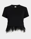Likely Cropped Feather-trim Tee In Black