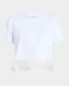 Likely Cropped Feather-trim Tee In White