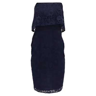 Pre-owned Likely Driggs Lace Strapless Midi Dress In Navy Blue Polyester