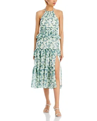 Likely Dyana Ruffled Midi Dress In Green/ivory