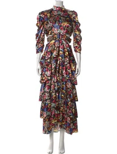 Pre-owned Likely Floral Print Long Dress In Black
