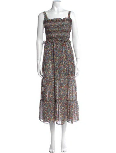 Pre-owned Likely Floral Print Long Dress In Black