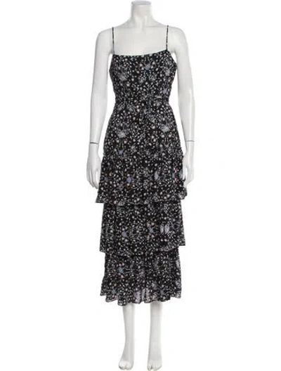 Pre-owned Likely Floral Print Long Dress In Black