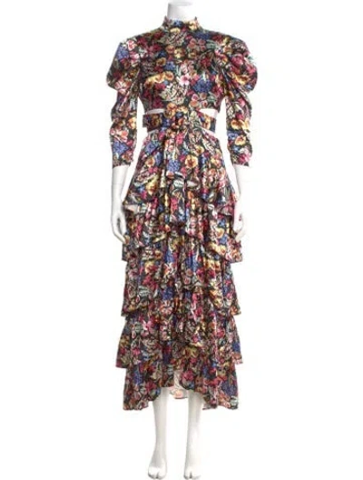 Pre-owned Likely Floral Print Long Dress In Black