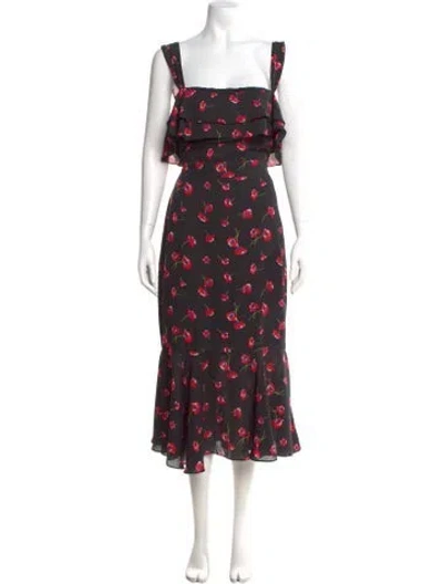Pre-owned Likely Floral Print Long Dress In Black