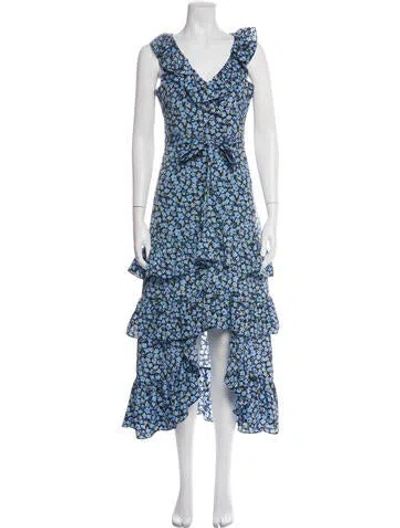 Pre-owned Likely Floral Print Long Dress In Blue