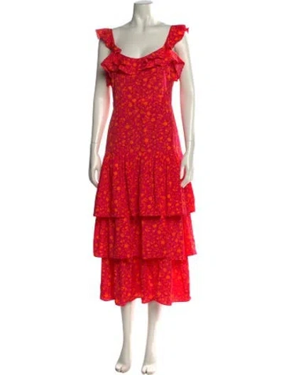 Pre-owned Likely Floral Print Long Dress In Red