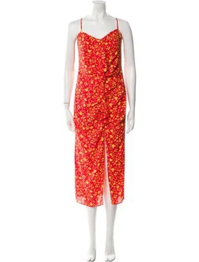 Pre-owned Likely Floral Print Long Dress In Red