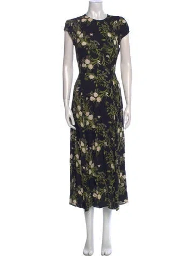Pre-owned Likely Floral Print Midi Length Dress In Black