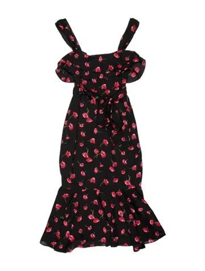 Pre-owned Likely Floral Print Midi Length Dress In Black
