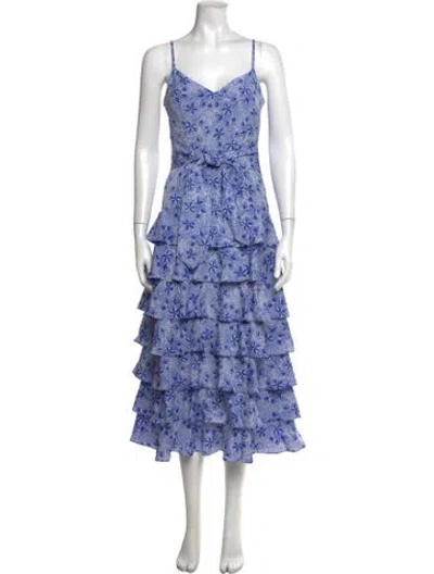 Pre-owned Likely Floral Print Midi Length Dress In Blue