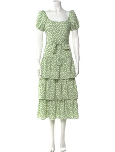 Pre-owned Likely Floral Print Midi Length Dress In Green