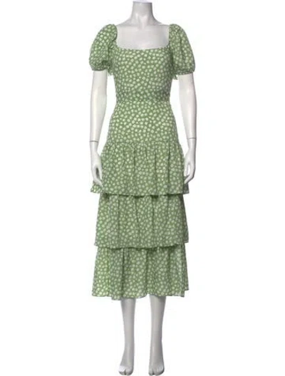 Pre-owned Likely Floral Print Midi Length Dress In Green